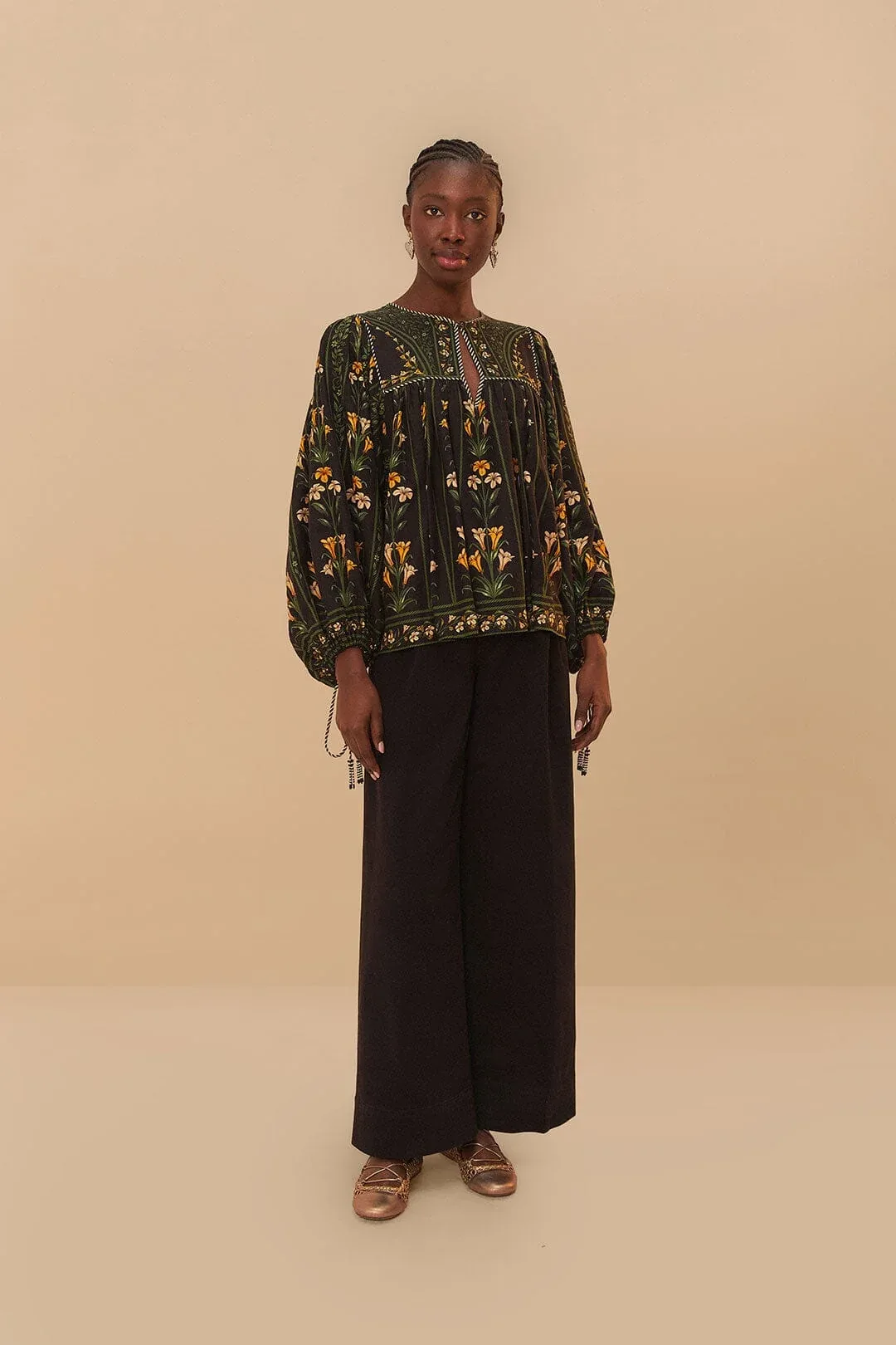 Twill Belted Wide Pants by FARM Rio