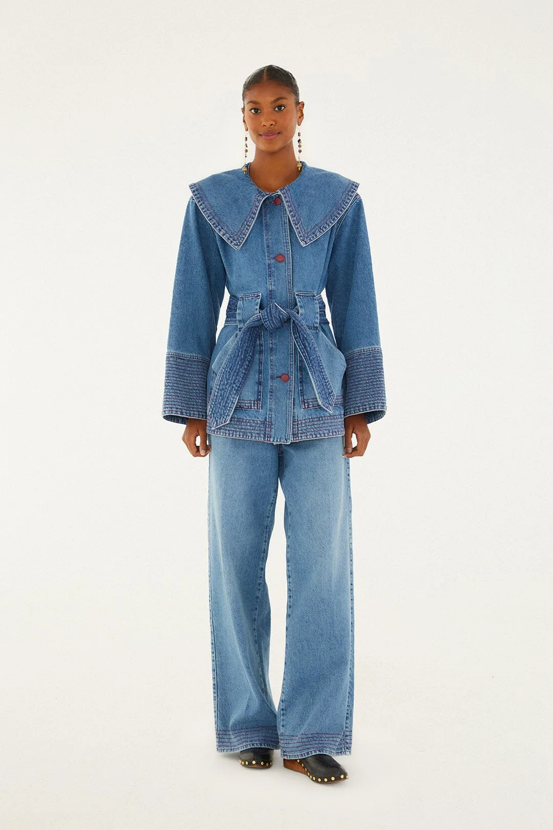 Denim Wide-Leg Pants by FARM Rio