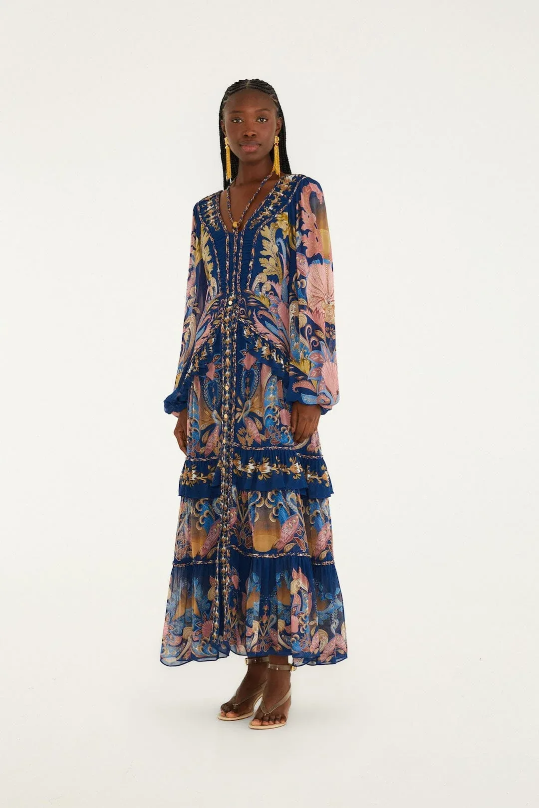 Sea Garden Braid Details Maxi Dress