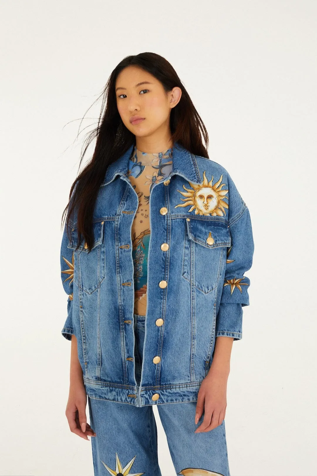 Mystical Sun Printed Jacket - DENIM by FARM Rio