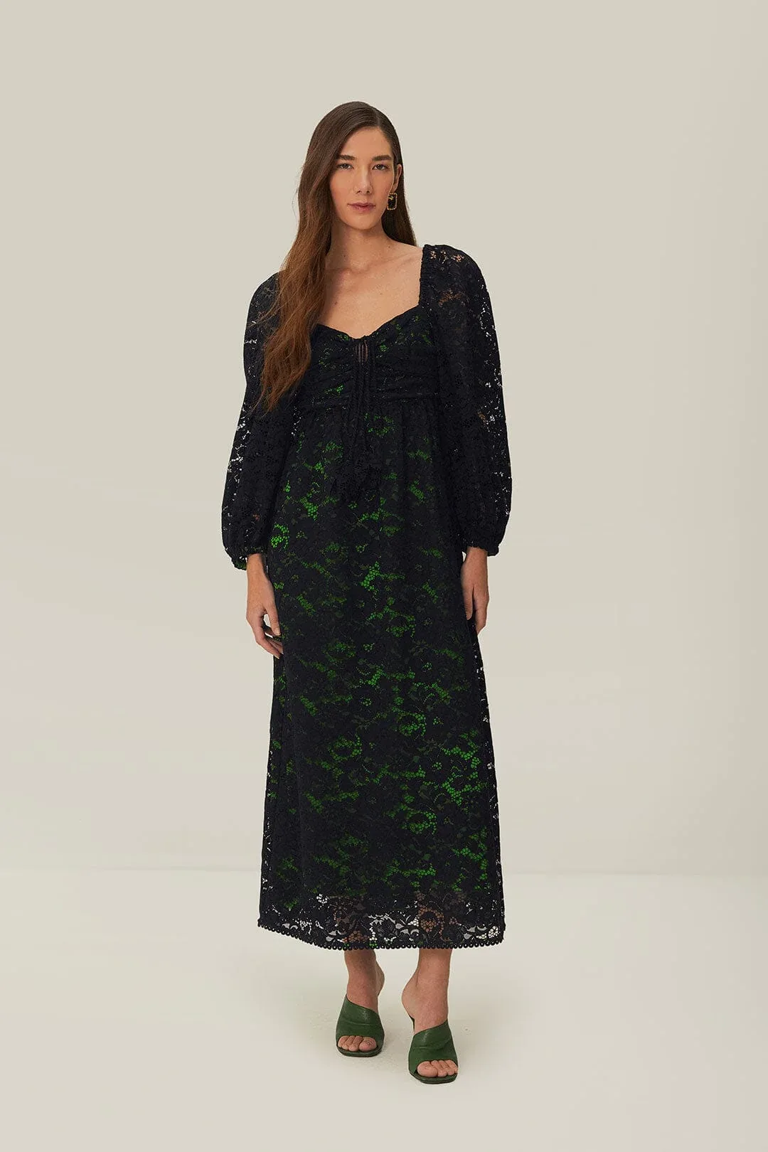 Lace Long Sleeve Midi Dress by FARM Rio
