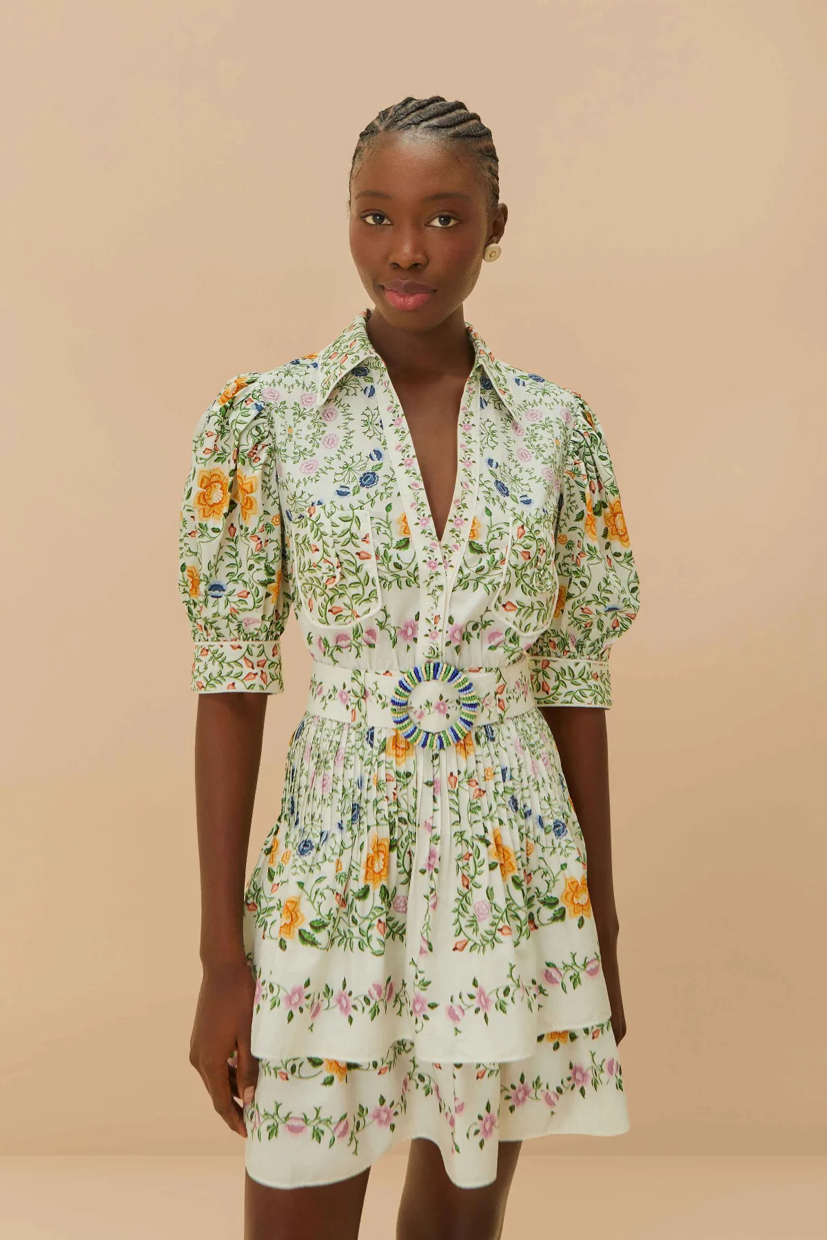 Folk Floral Short Sleeve Mini Dress by FARM Rio