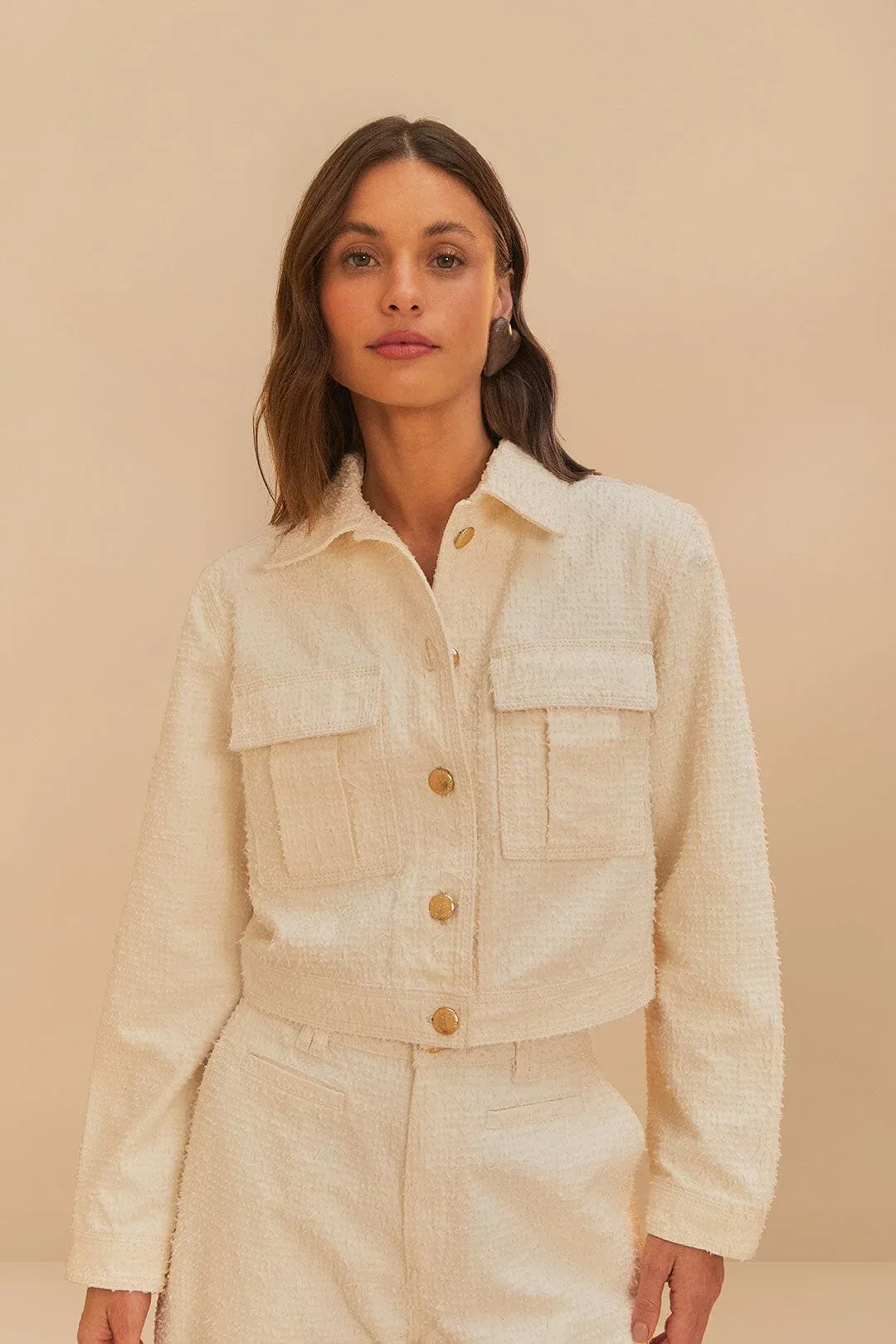 Twill Laser Crop Jacket by FARM Rio