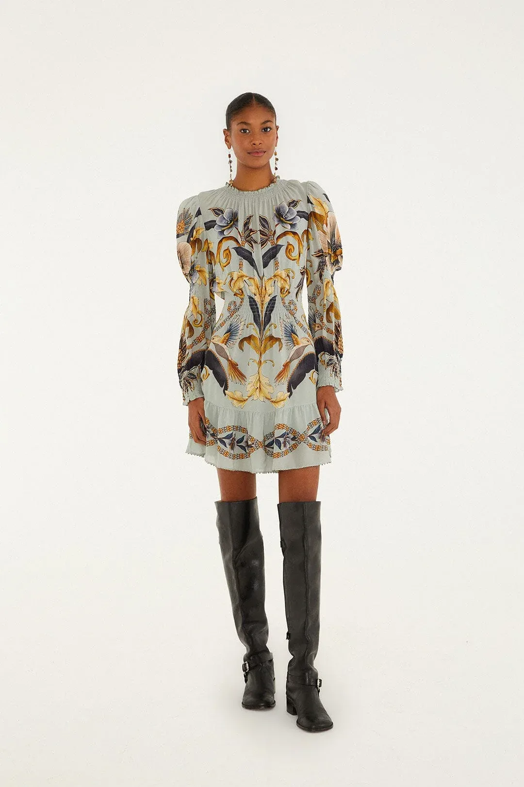 Snake Garden Long Sleeve Mini Dress