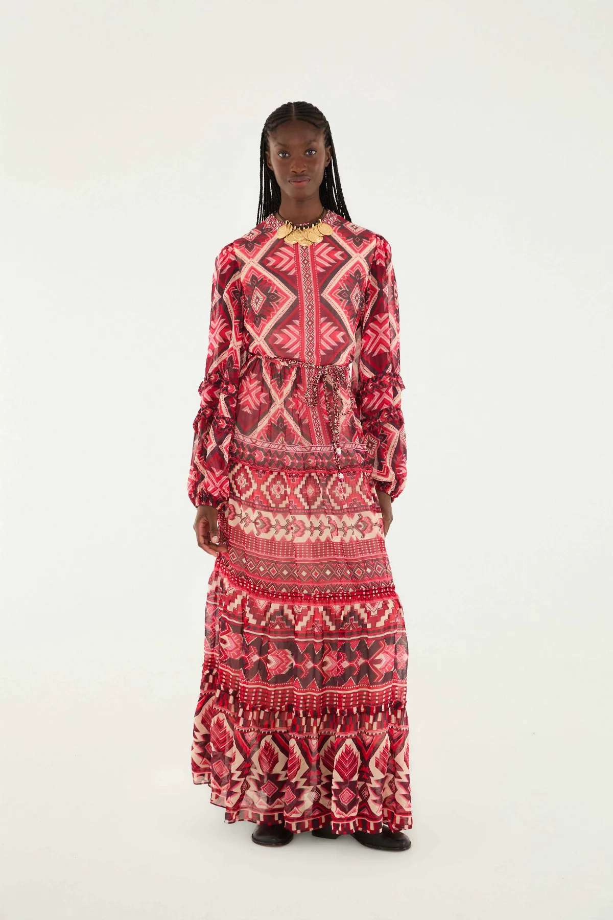 Graphic Ainika Belted Tiered Maxi Dress