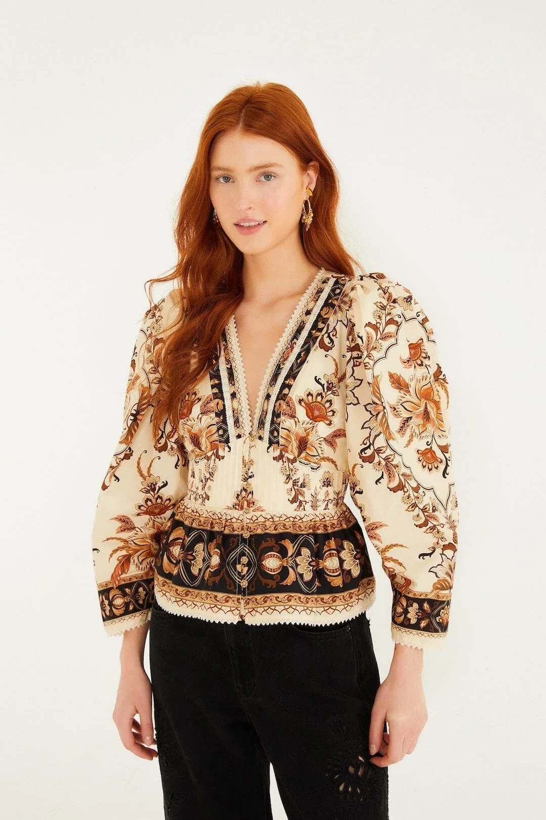 Majestic Garden Lace Puff Sleeve Blouse