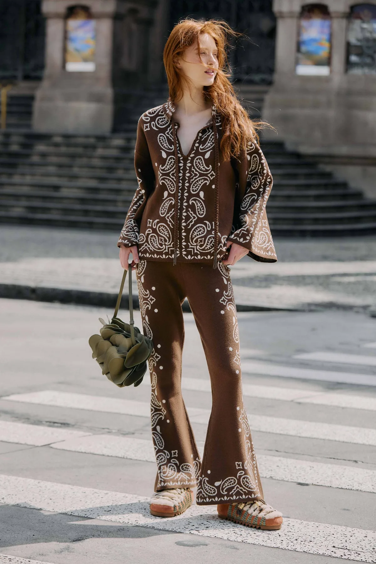 Bohemian Paisley Flare Knit Pants by FARM Rio