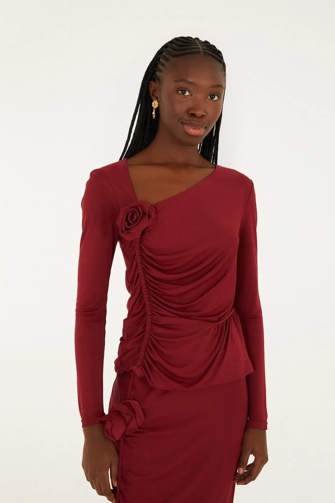 3d Flower Draped Long Sleeve Blouse by FARM Rio