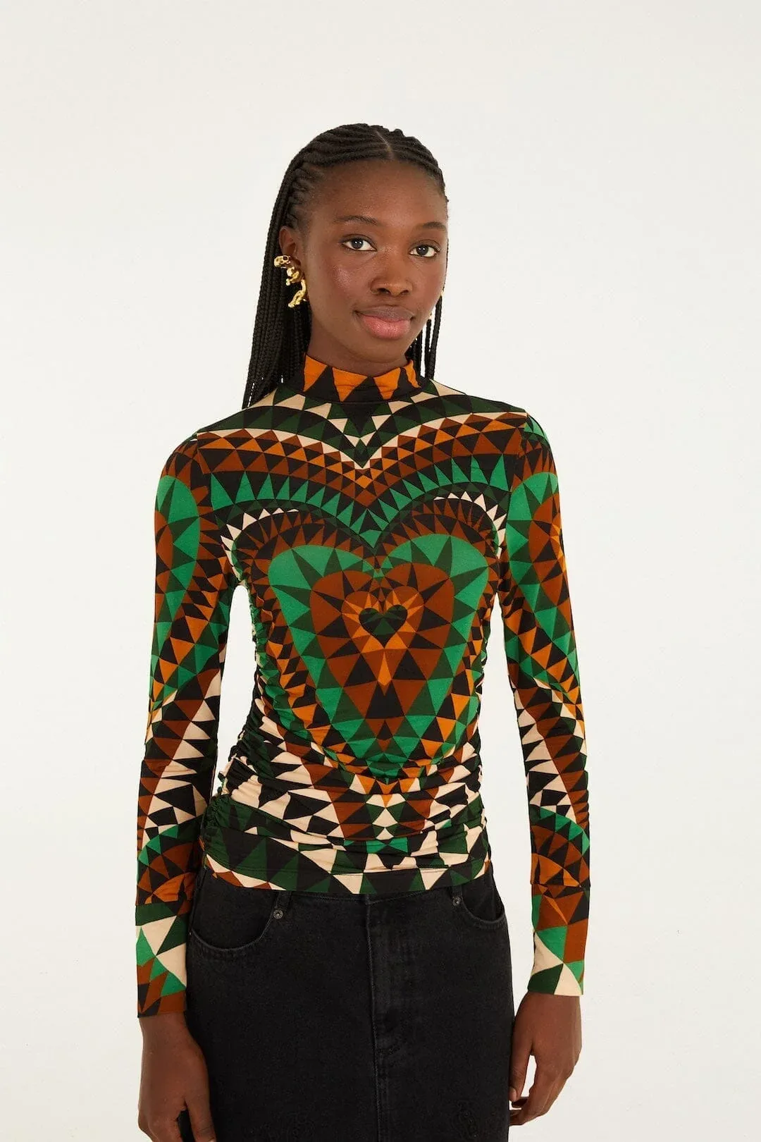 Heart Deco Ruched Waist Jersey Blouse