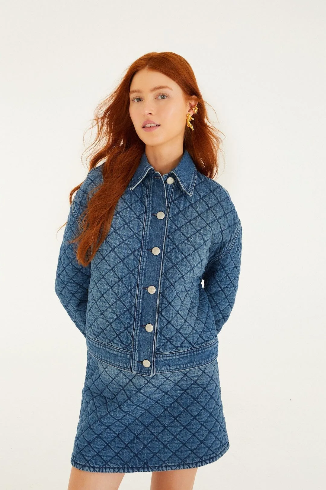 Denim Quilted Mini Skirt by FARM Rio