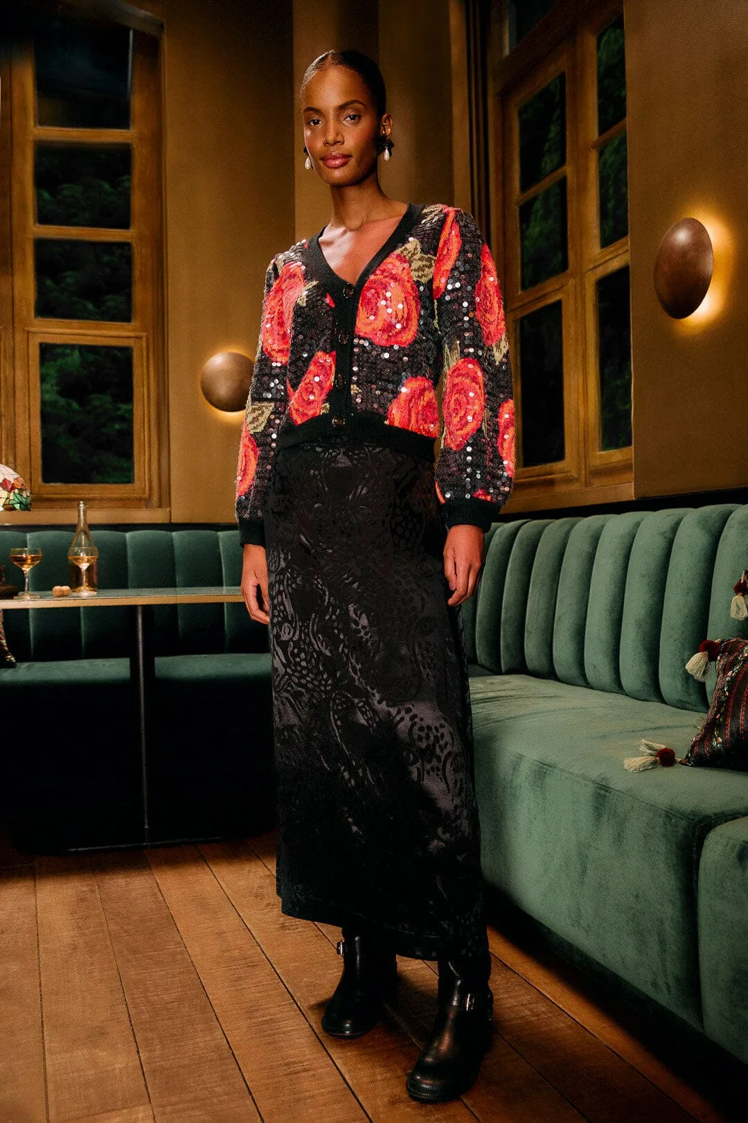 Midnight Leopards Jacquard Maxi Skirt