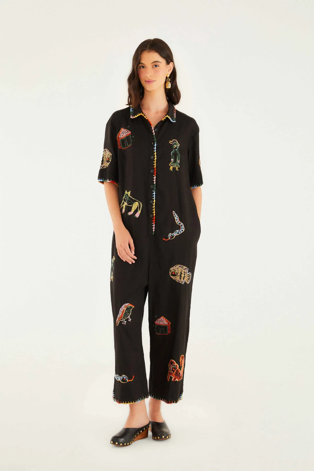 Ana Leovy Farm Rio Figures Short Sleeve Maxi Jumpsuit by FARM Rio