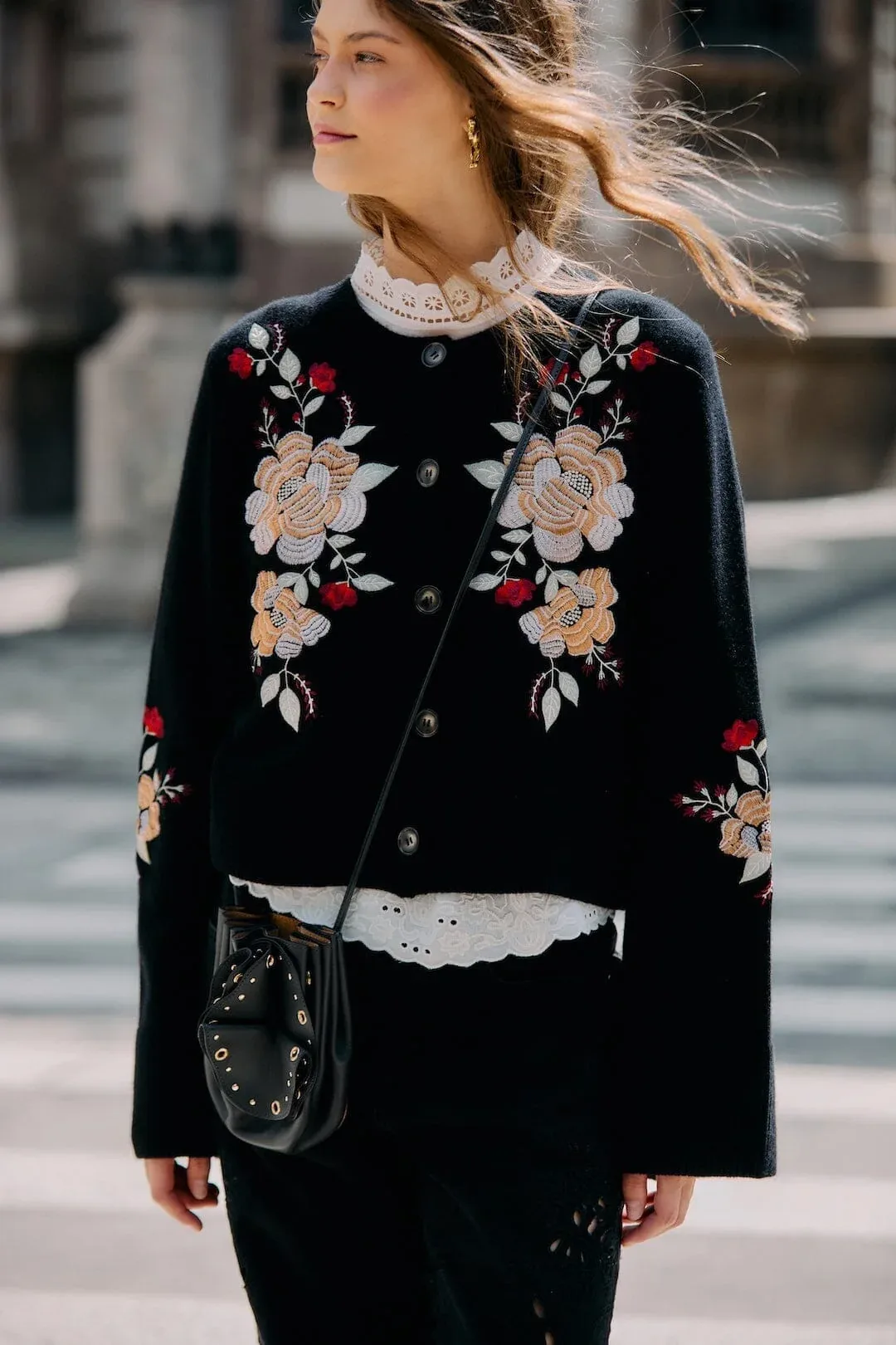 Flowers Embroidered Buttoned Knit Cardigan by FARM Rio