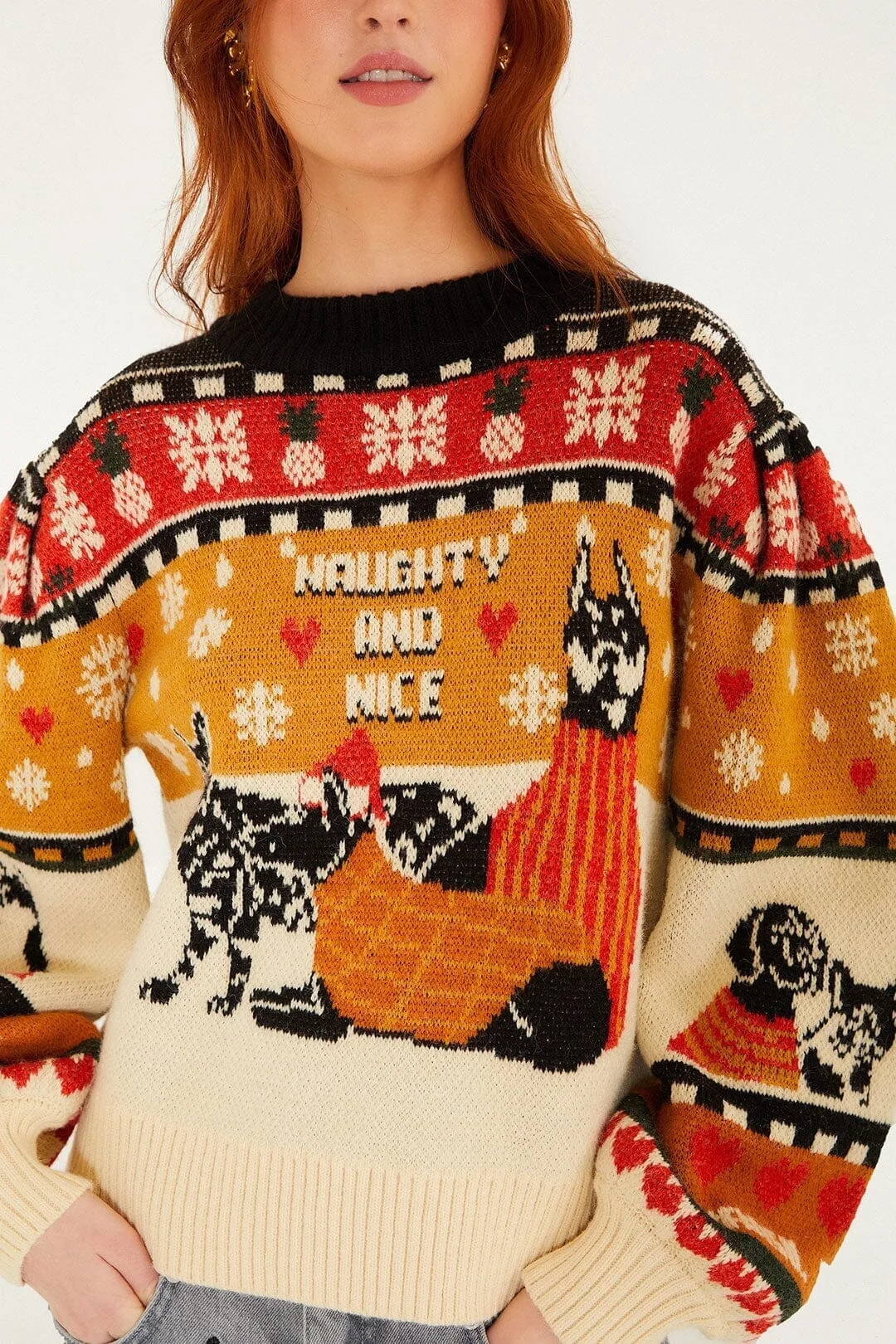 Naughty and Nice Puff Sleeve Knit Sweater by FARM Rio