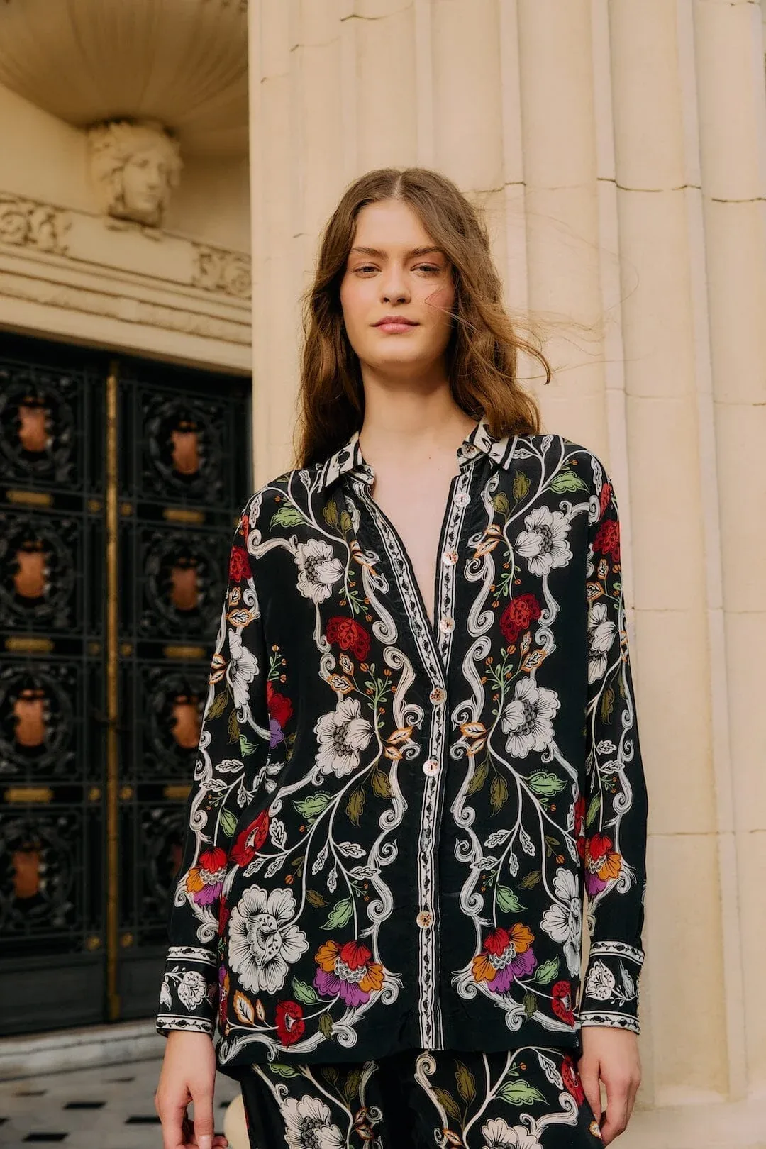 Rococo Flowers Collared Buttoned Shirt