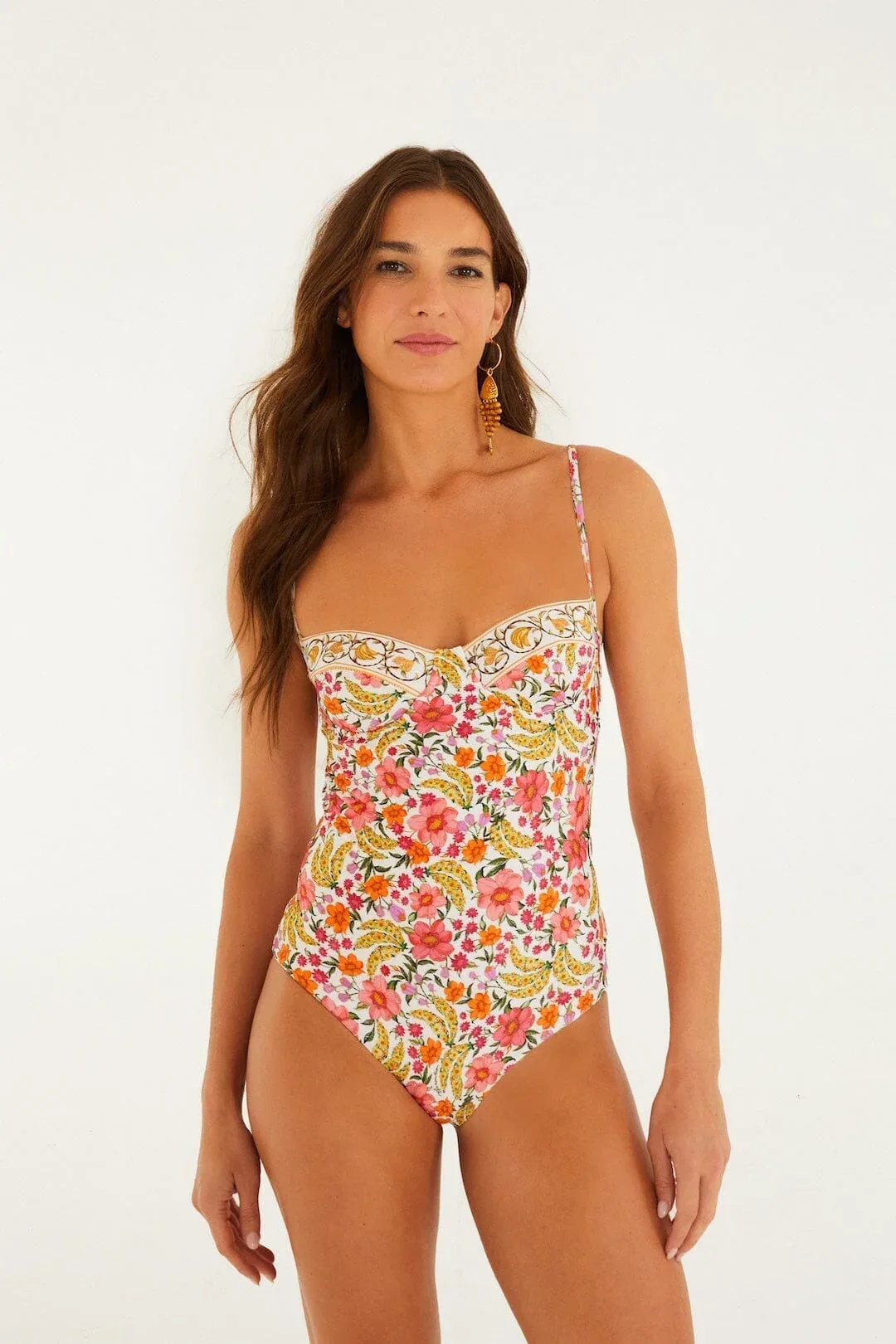 Off-White Banana Flowers One Piece Swimsuit by FARM Rio