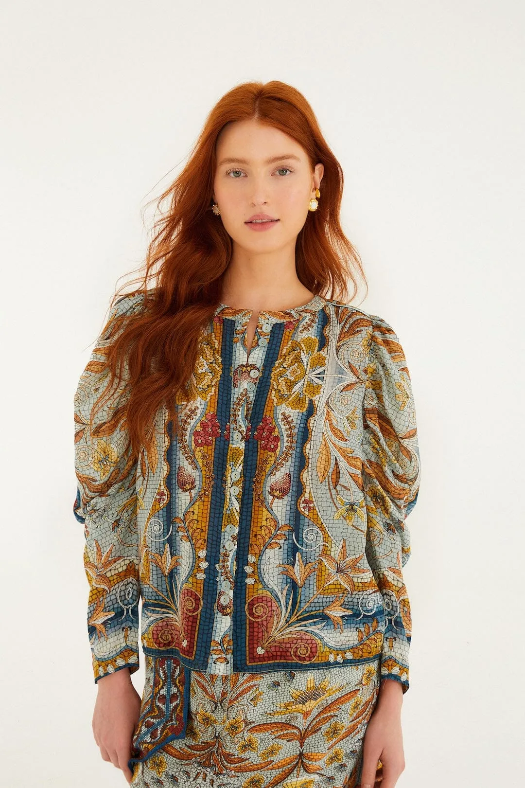 Mosaic Garden Long Sleeve Blouse
