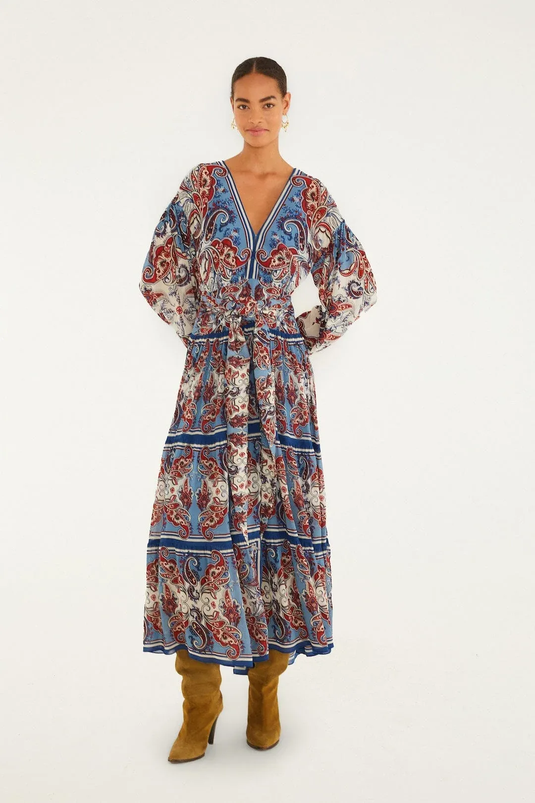 Paisley Scarf Long Sleeve Maxi Dress