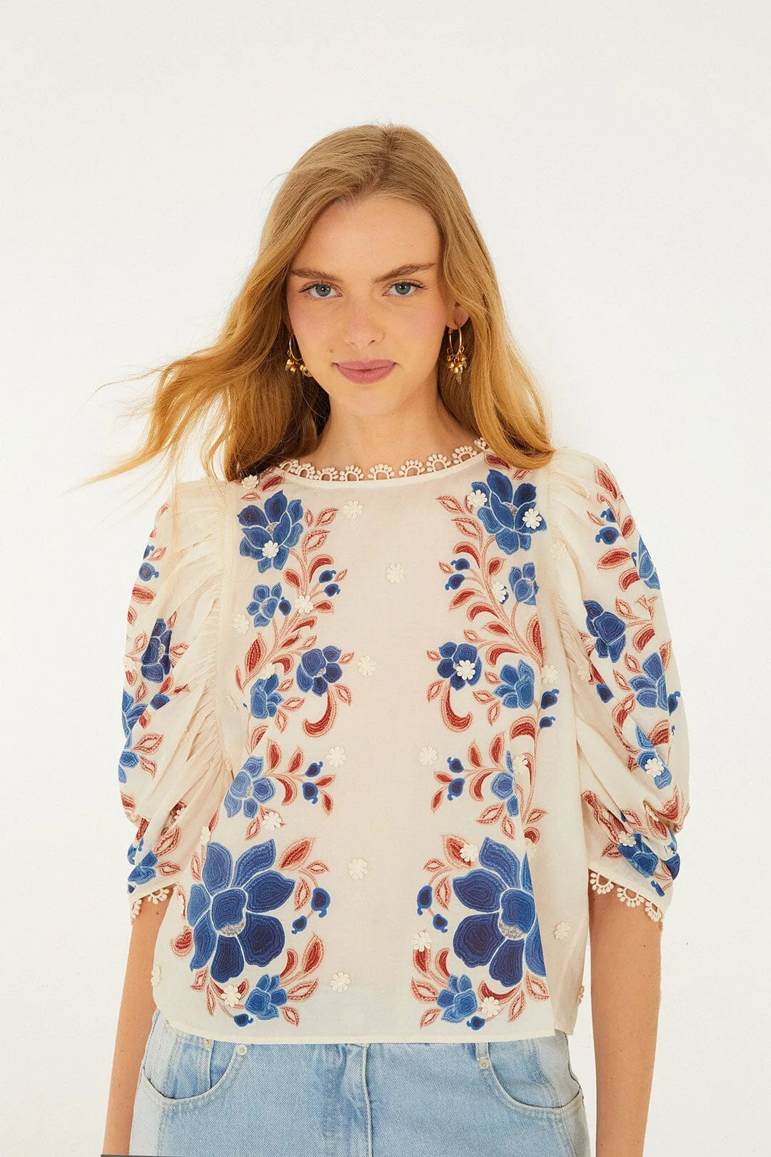 Renata Floral 3d Puff Sleeve Blouse