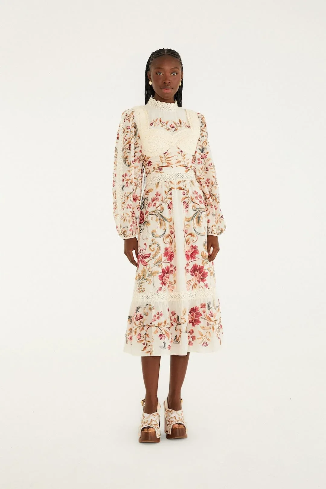Royal Garden Long Sleeve Crochet Midi Dress