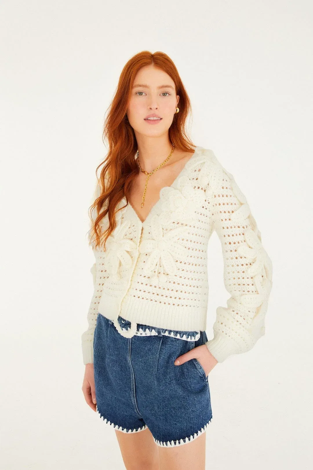 Crochet 3d Flowers Knit Cardigan by FARM Rio