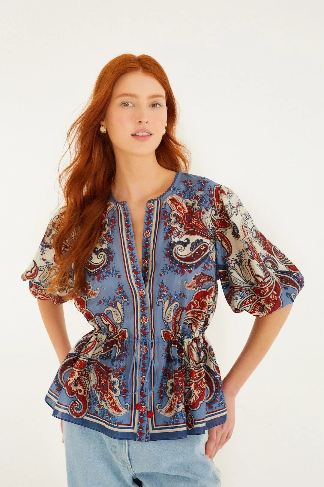 Paisley Scarf Short Sleeve Blouse