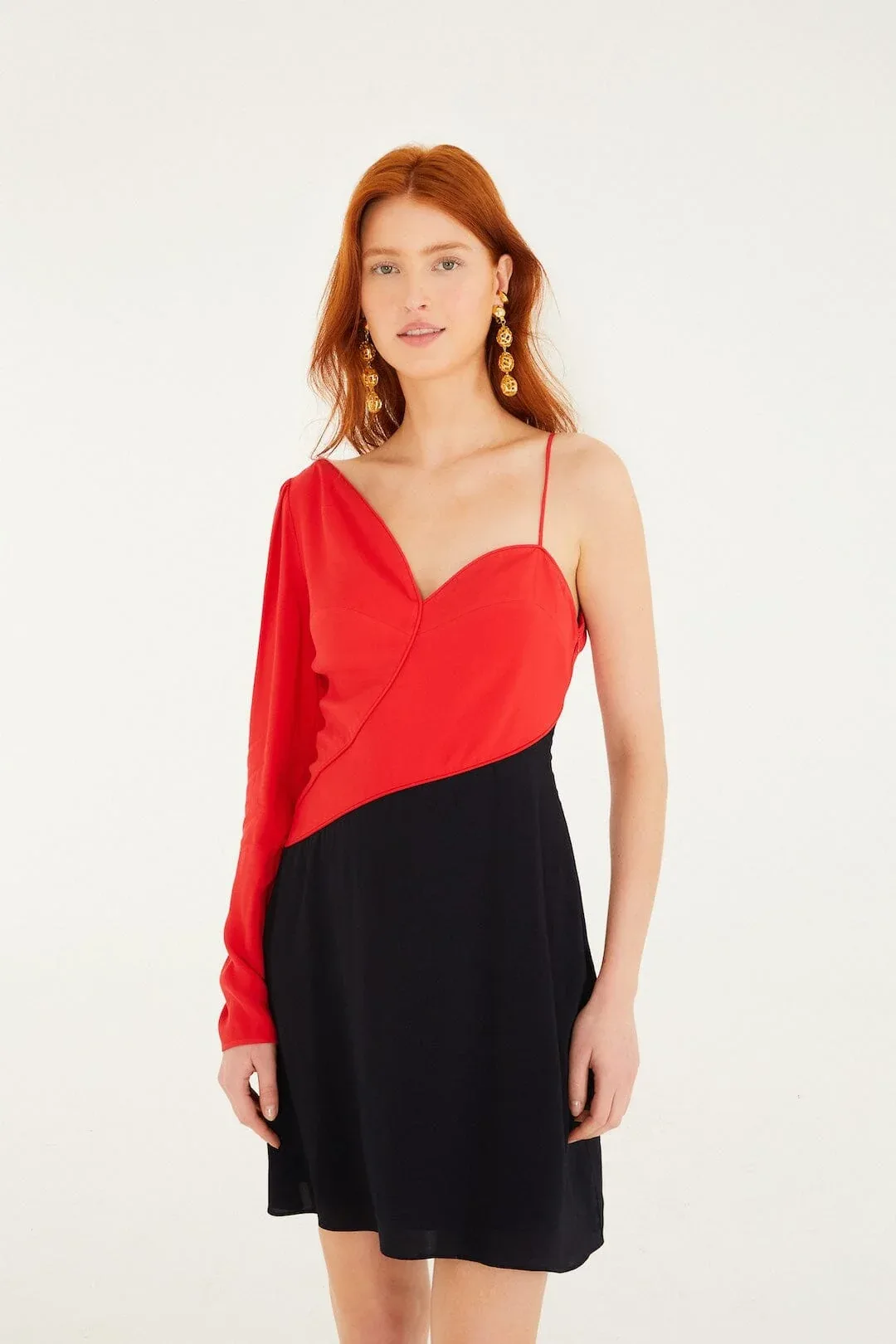 Bicolor One-Shoulder Mini Dress by FARM Rio