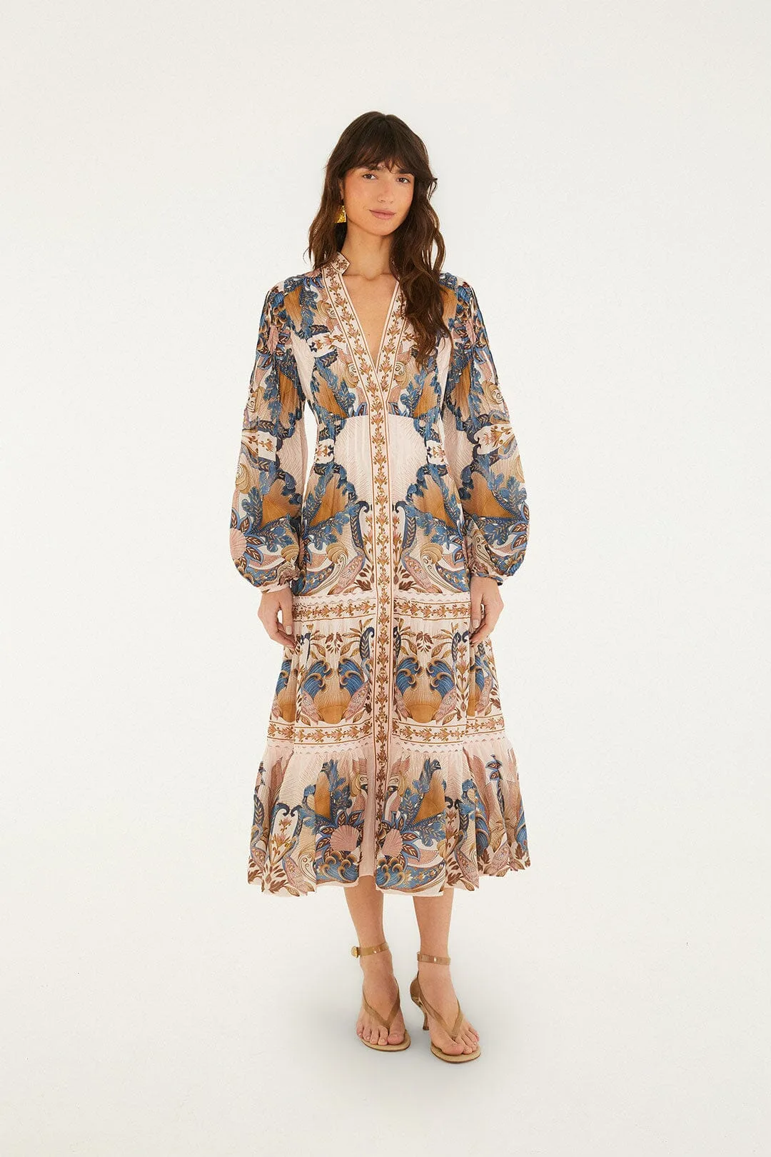 Sea Garden Scarf Pleated Midi Dress by FARM Rio