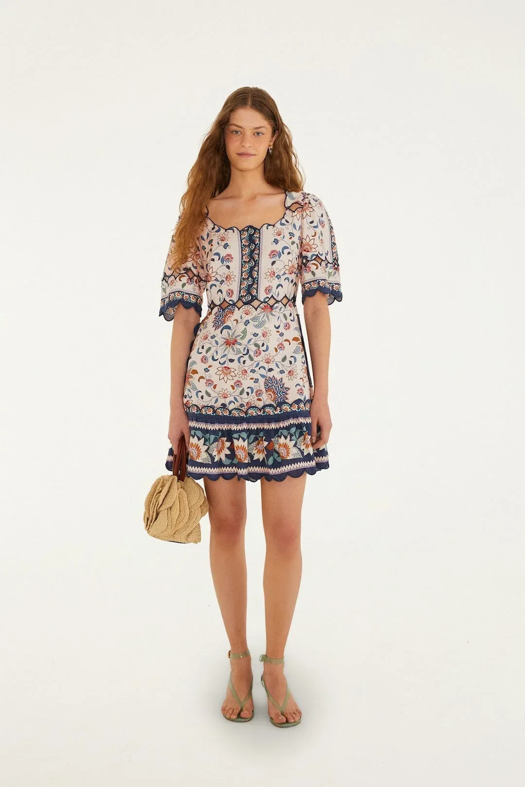 Floral Delhi Tapestry Scallop Cut-Out Mini Dress by FARM Rio
