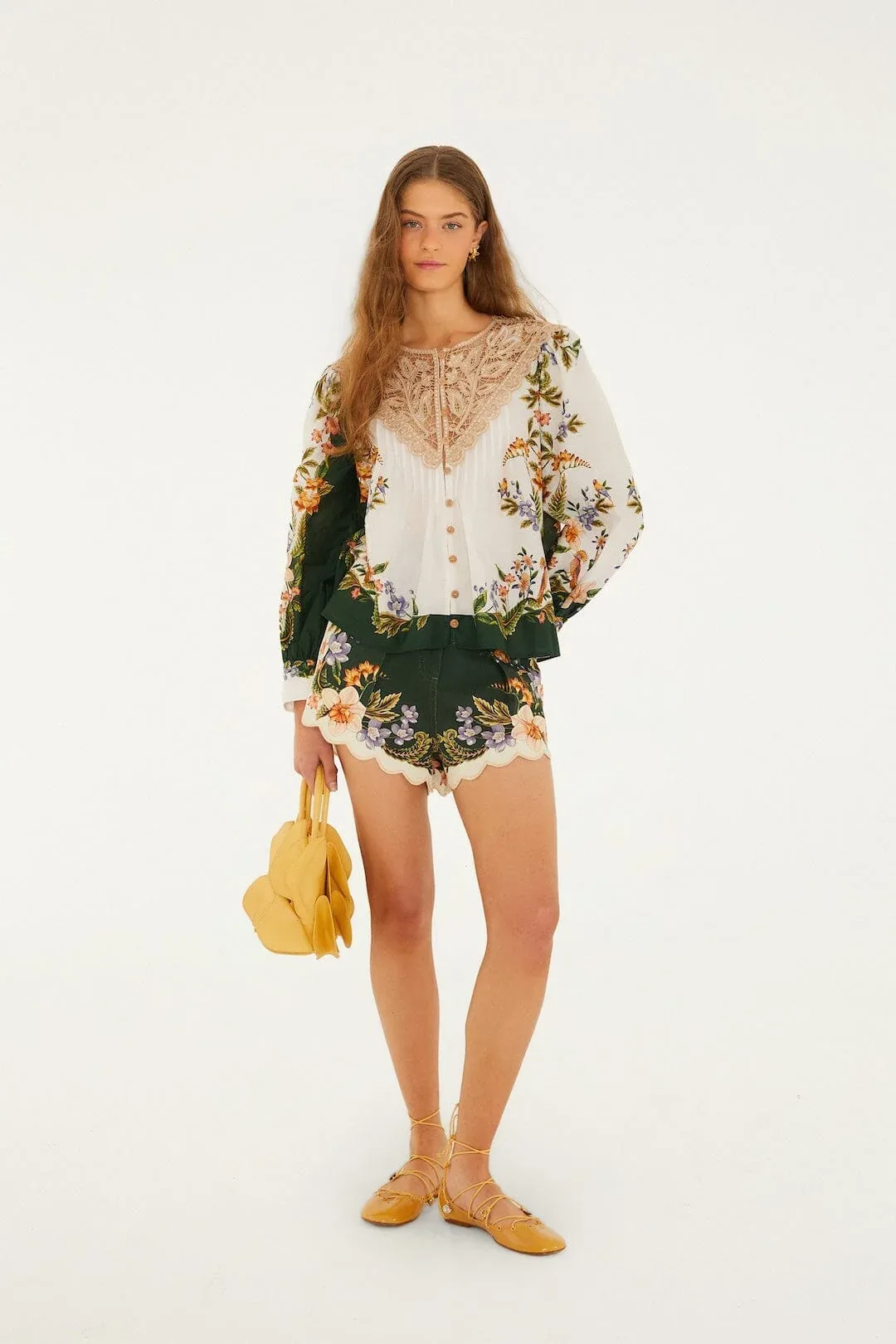 Berry Garden Beaded Buckle Twill Shorts