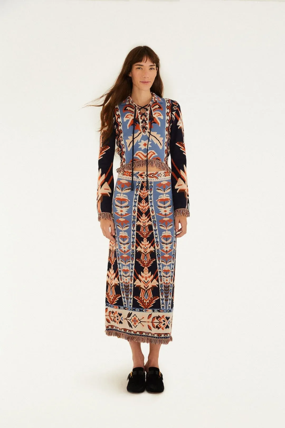 Tapestry Fringes Knit Skirt