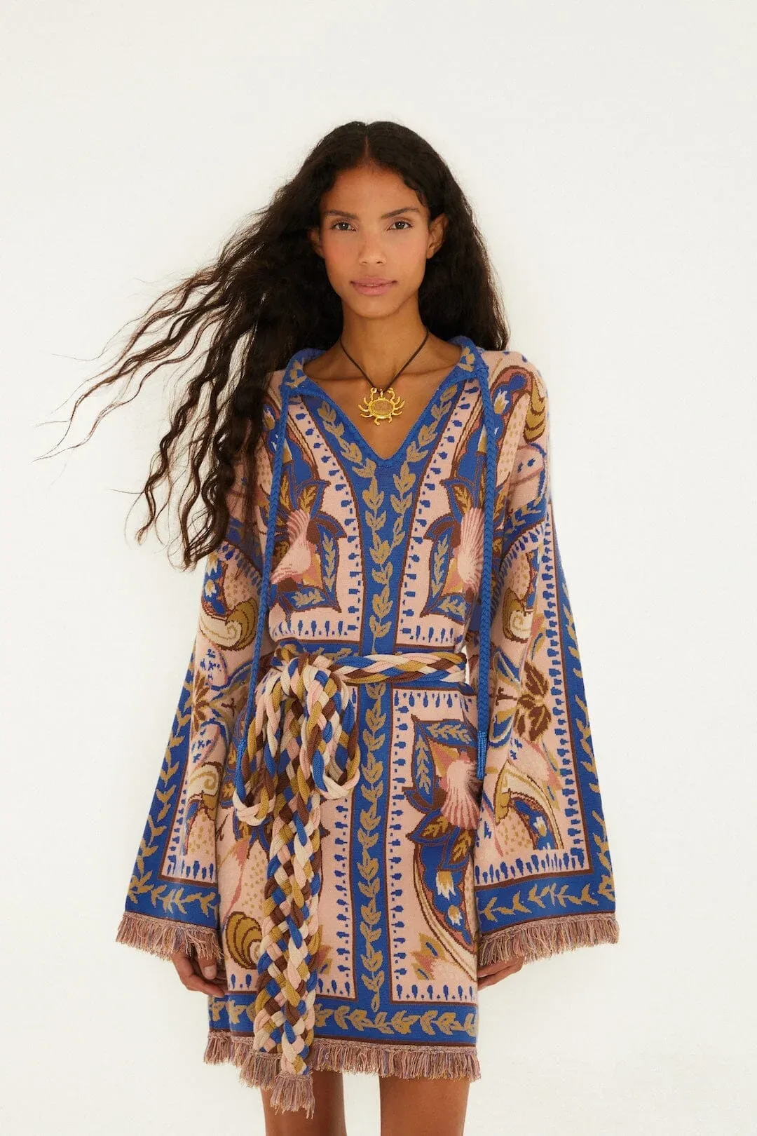 Sea Garden Scarf Tassels Knit Mini Dress by FARM Rio