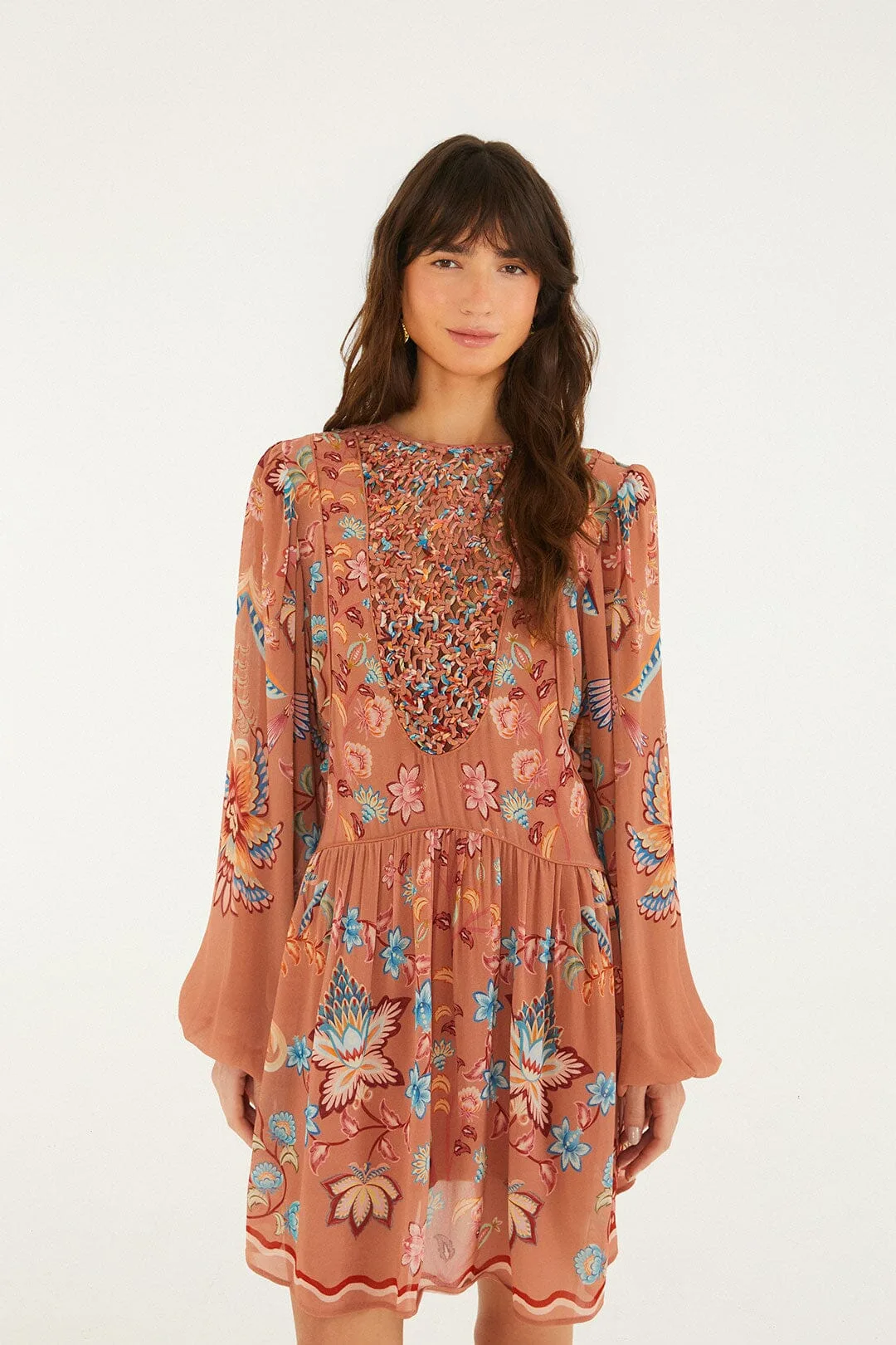 Boho Enhance Lace Long Sleeve Mini Dress