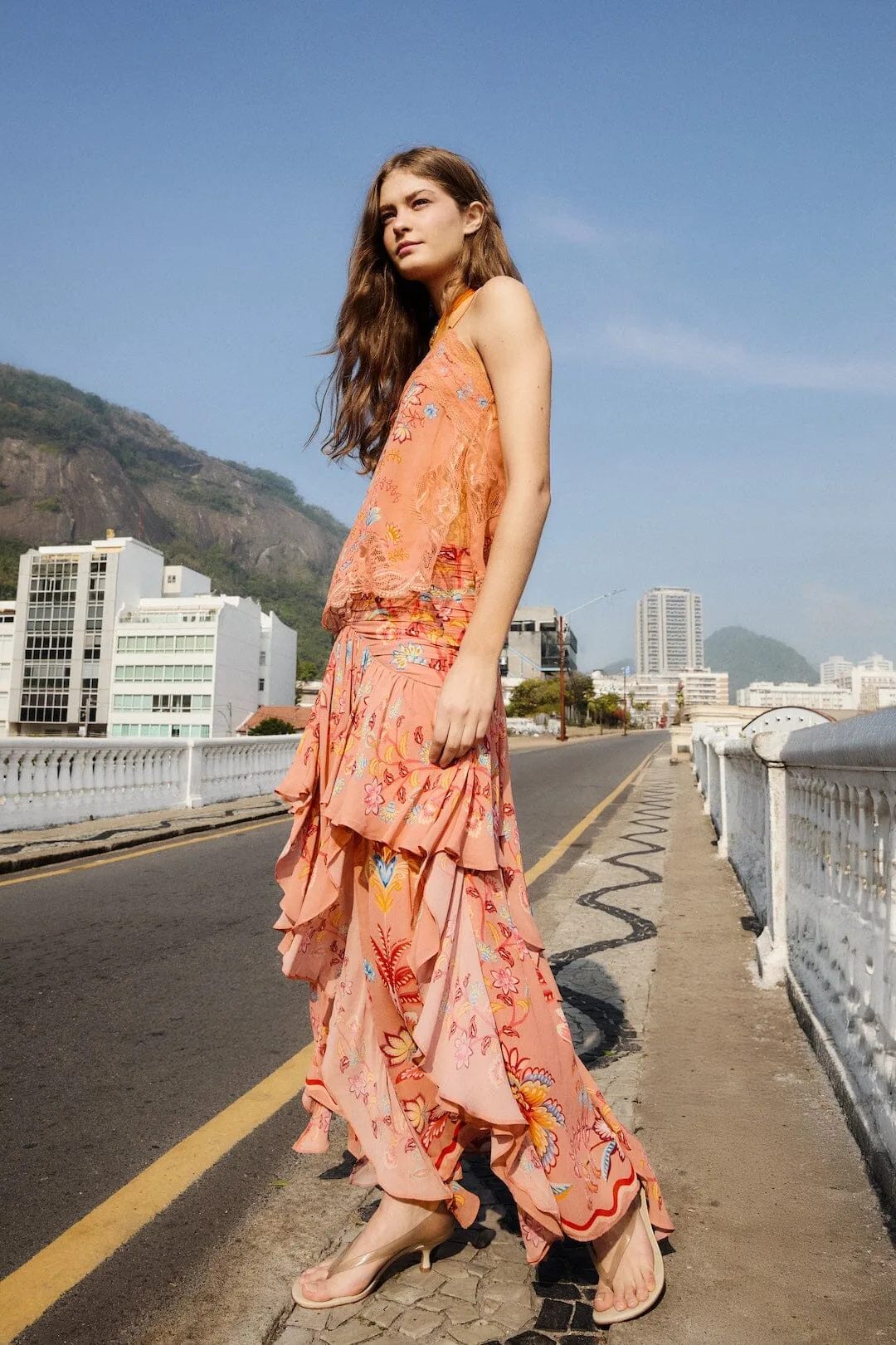 Boho Enhance Ruched Ruffled Maxi Skirt