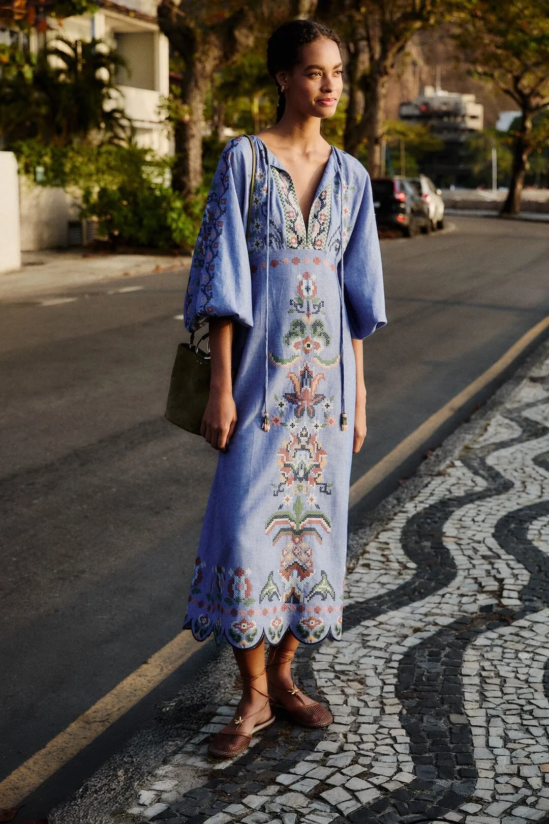Garden Tapestry Embroidered Long Sleeve Midi Dress by FARM Rio