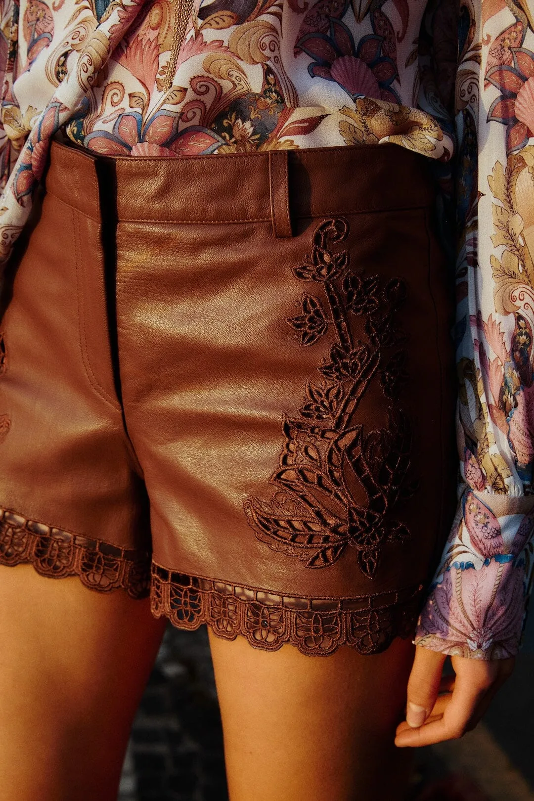 Richelieu Belt Loops Leather Shorts by FARM Rio