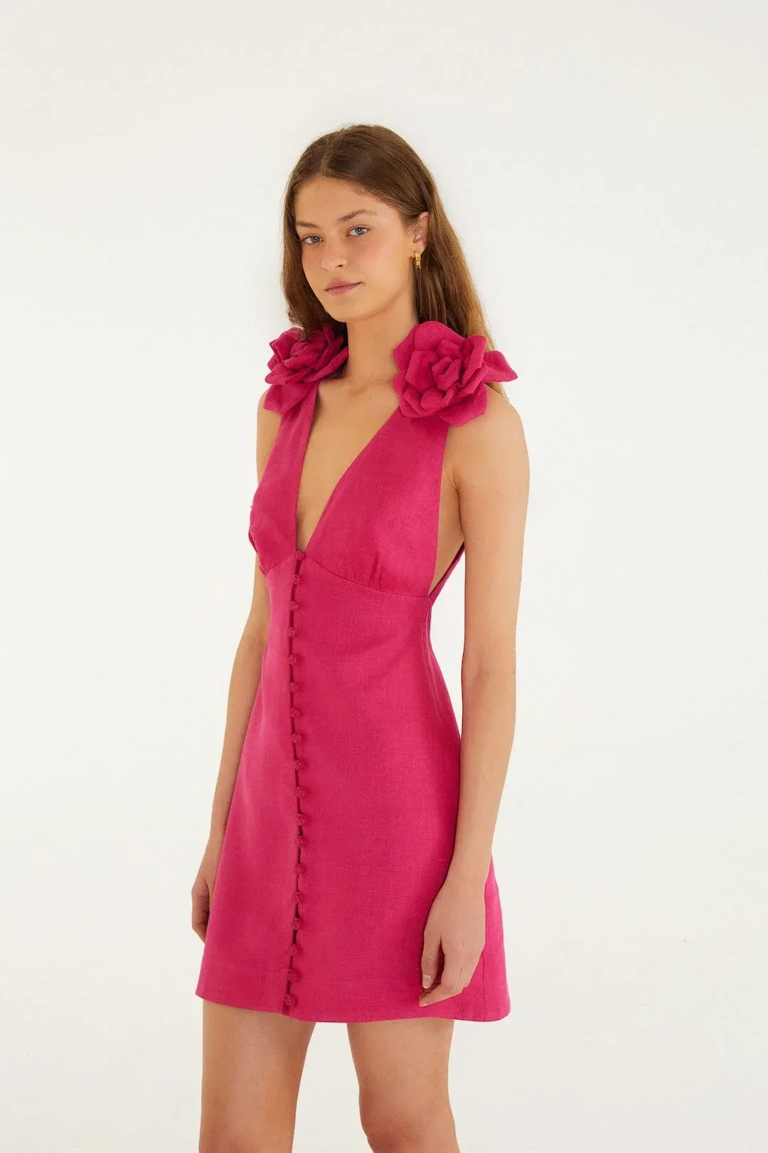 3d Flower Euroflax Premium Linen Mini Dress