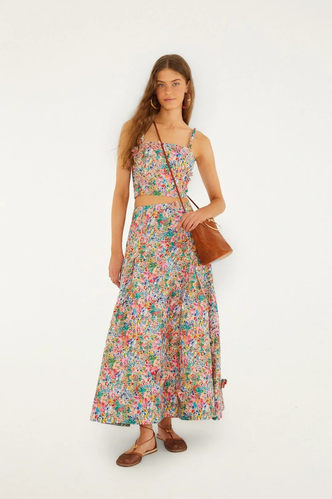 Peasant Floral Butterflies Maxi Skirt