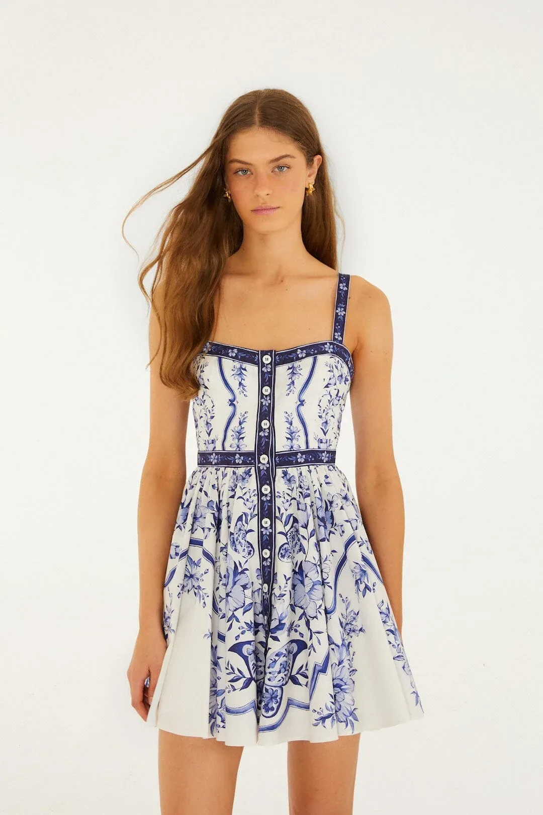 Porcelain Garden Buttoned Mini Dress