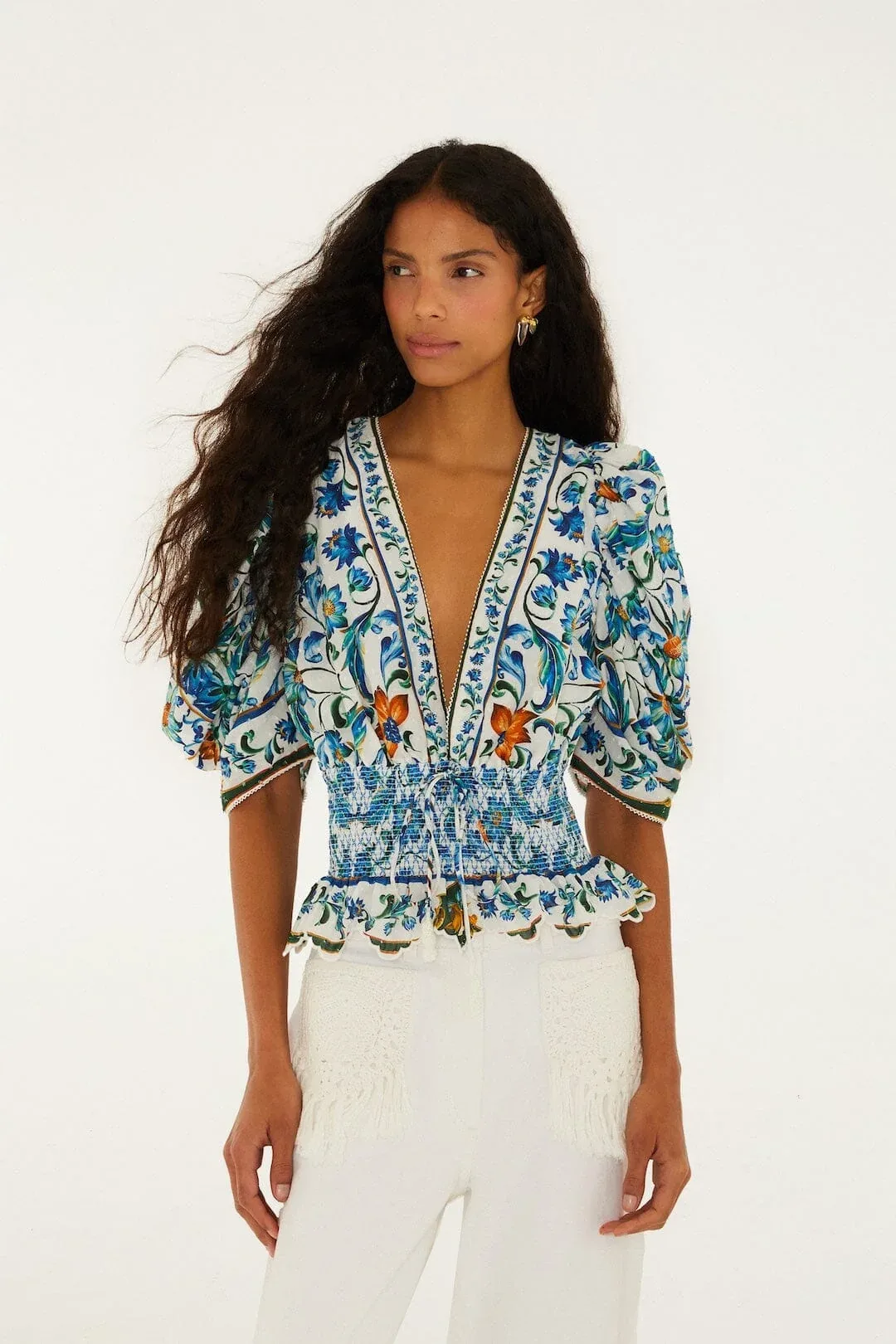 Flora Tile Smocked Blouse by FARM Rio