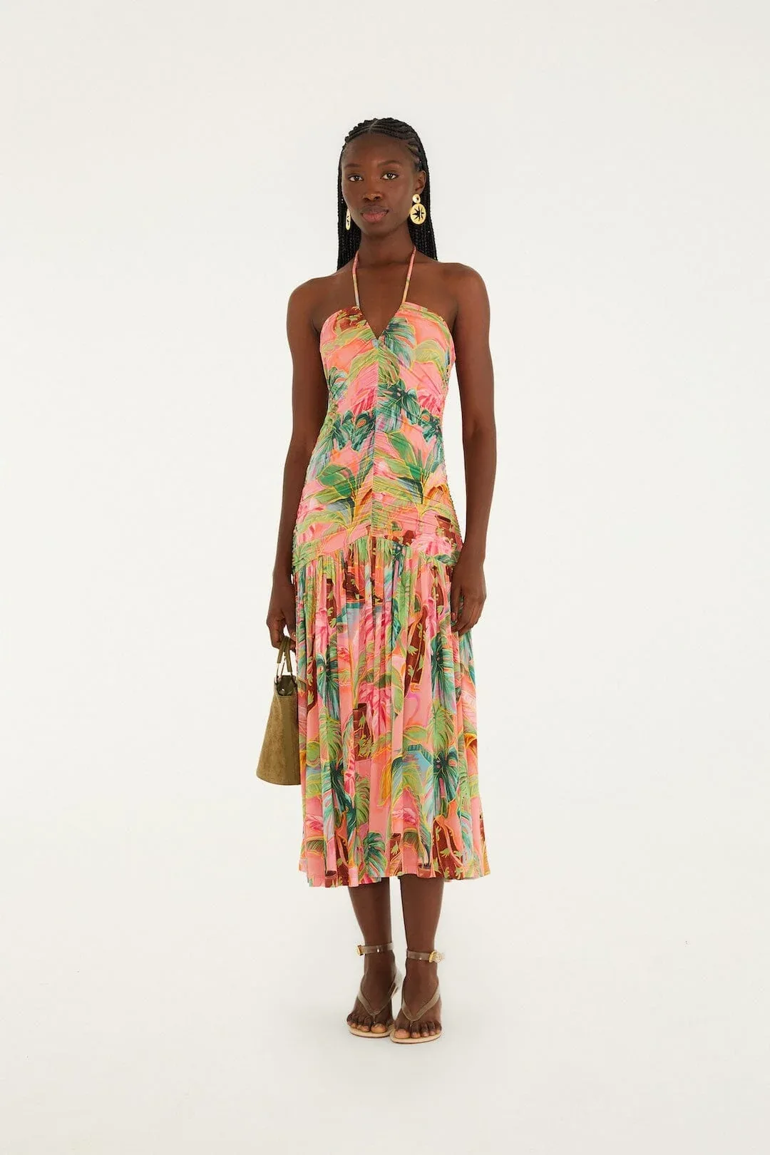 Pool Time Ruched Sleeveless Midi Dress