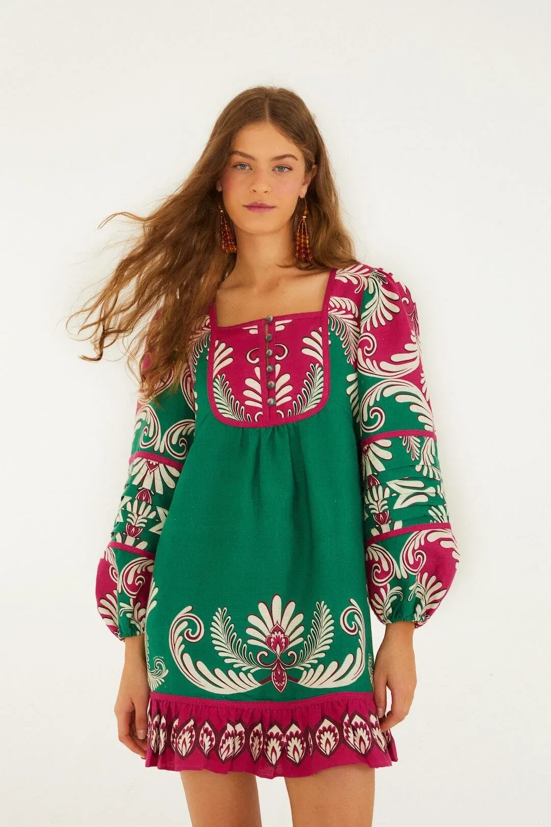 Spring Arabesc Long Sleeve Mini Dress