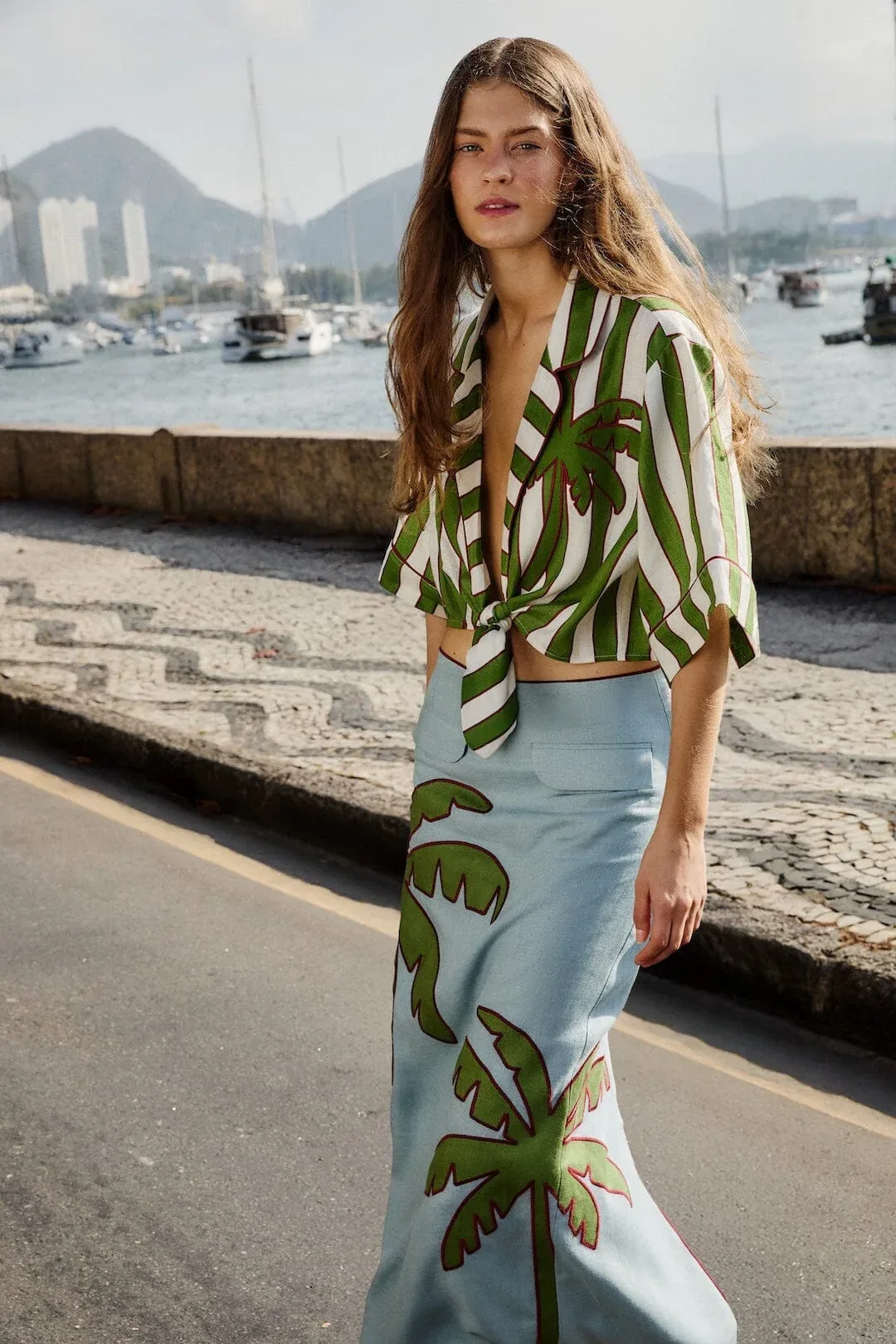 Spring Stripes Embroidered Crop Top by FARM Rio