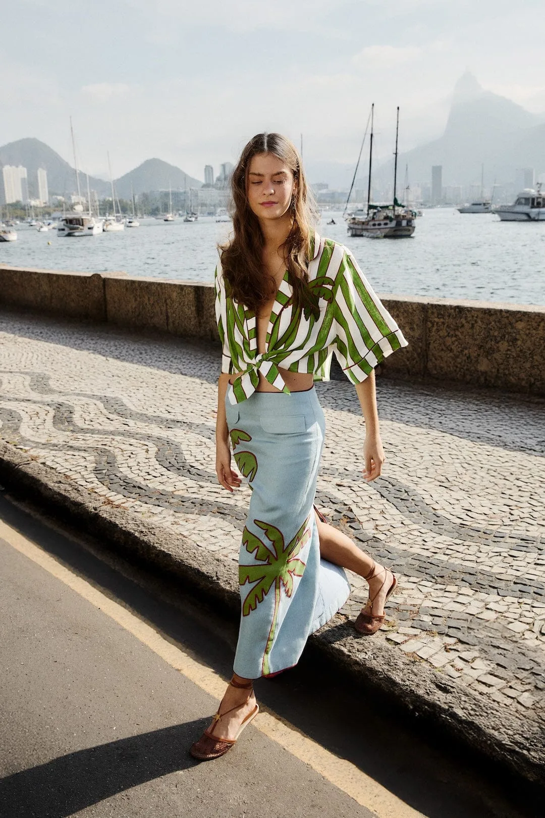 Embroidered Palm Tree Maxi Skirt