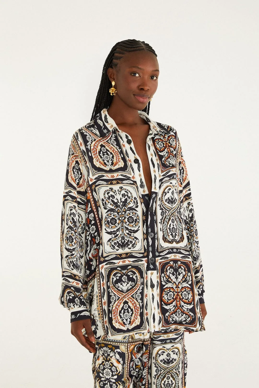 Multicolor Animal Cards Lenzing Ecovero Viscose Shirt
