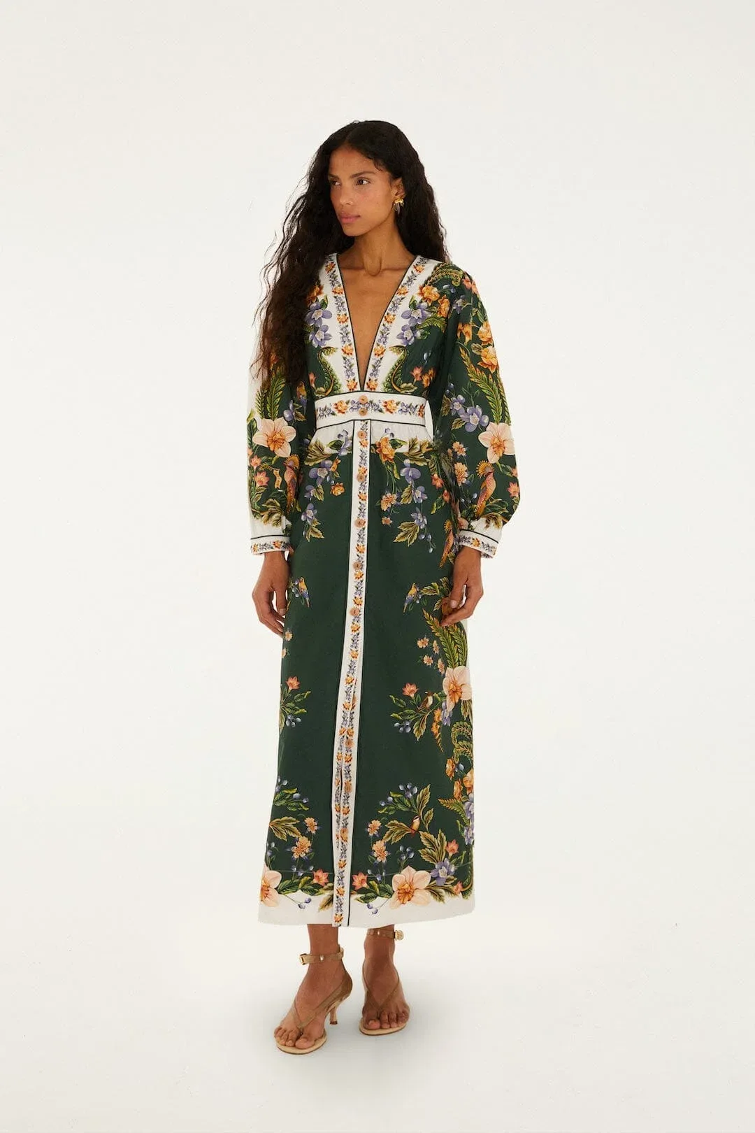 Nature V Neck Buttoned Maxi Dress