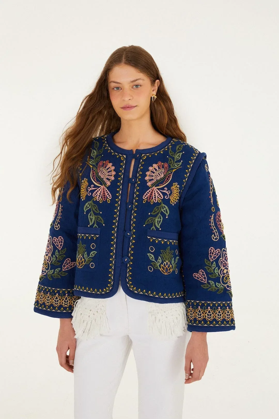 Embroidered Pockets Richelieu Jacket by FARM Rio