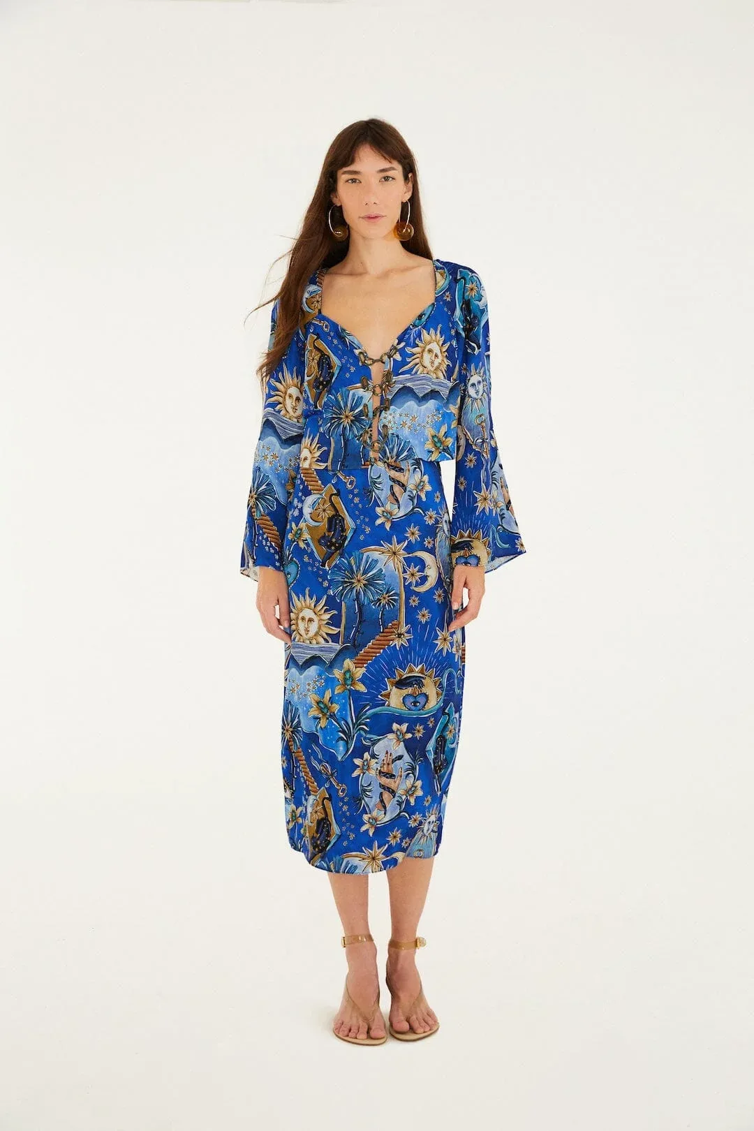 Mystical Front Cut-Out Crop Blouse and Skirt Set by FARM Rio