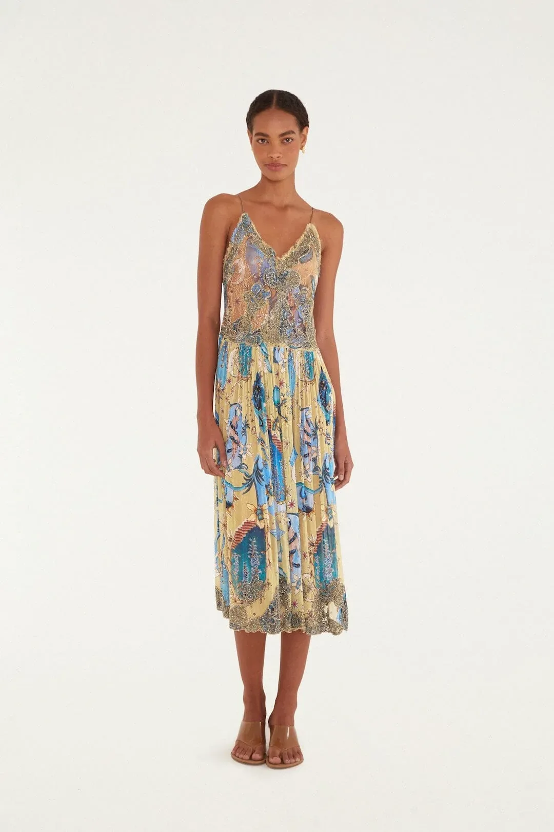 Mystical Sleeveless Pleated Midi Dress
