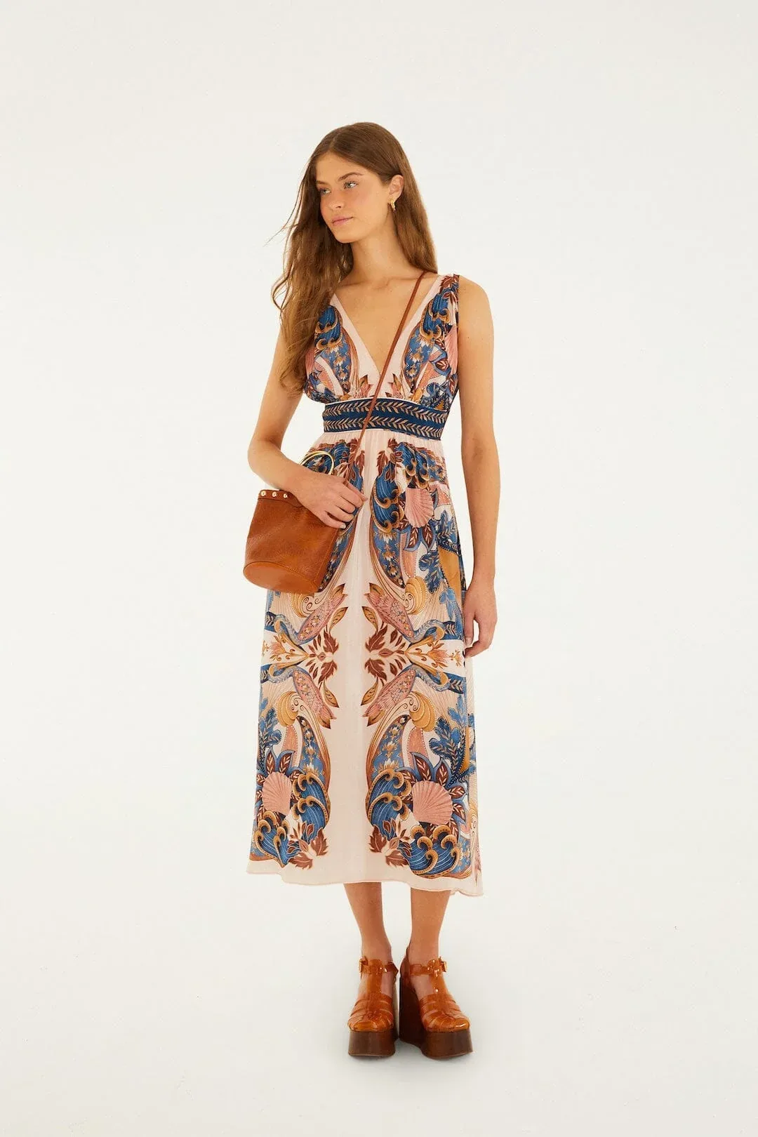 Garden Scarf V Neck Midi Dress